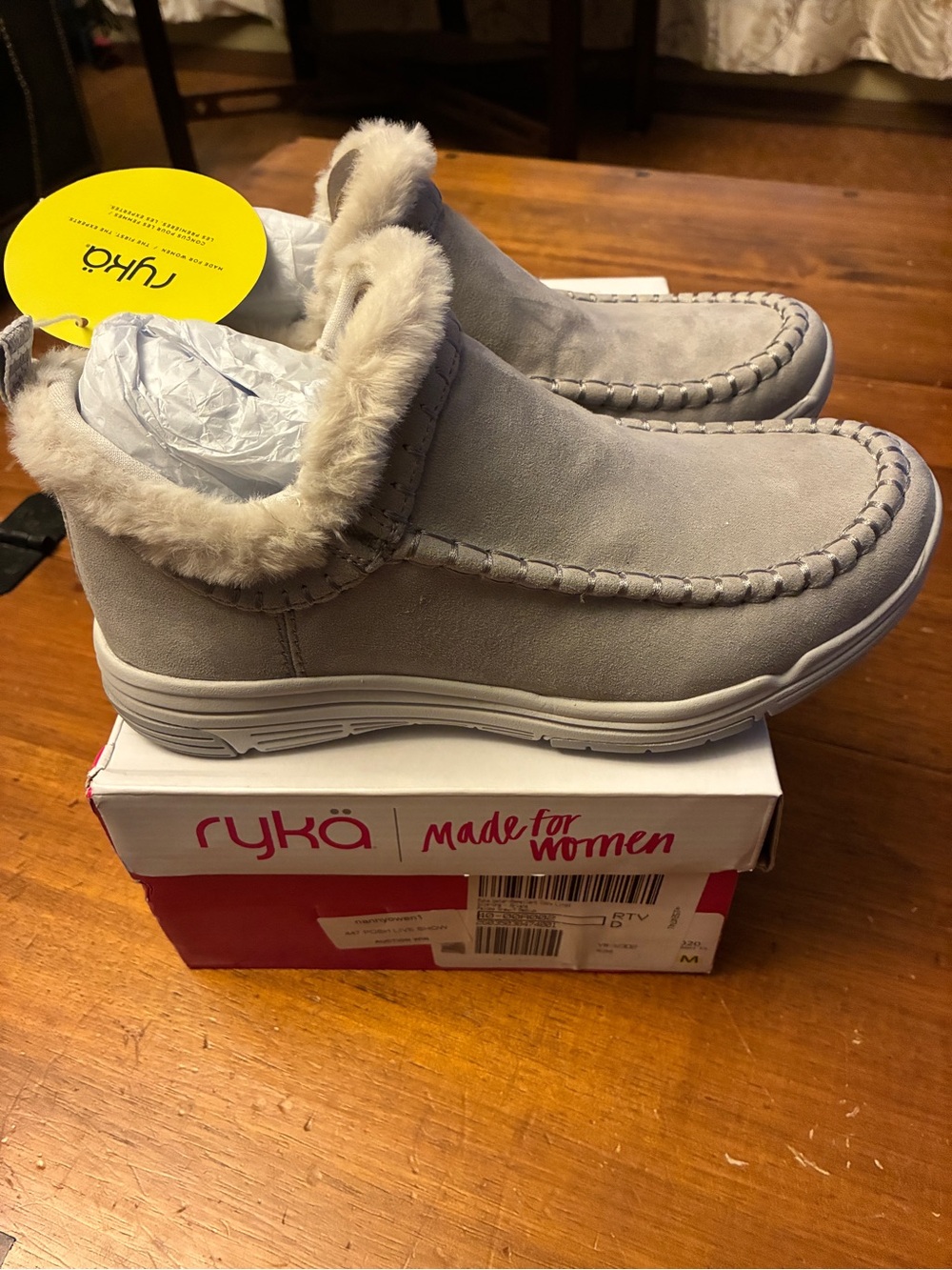 Ryka women’s Gray Faux-Fur Lined Slip-On Shoes. Size 7. NEW in box.